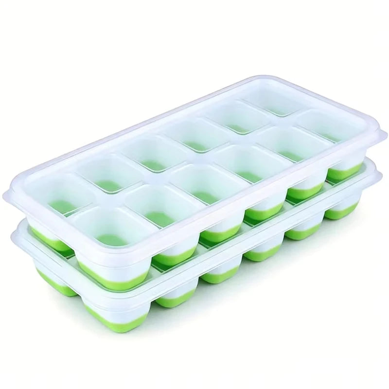 14 Cube Easy Release Ice Cube Mold Silicone Square Ice Cube Tray Mold with Lid Summer Kitchen Bar DIY Ice Cocktail Freezing Tool