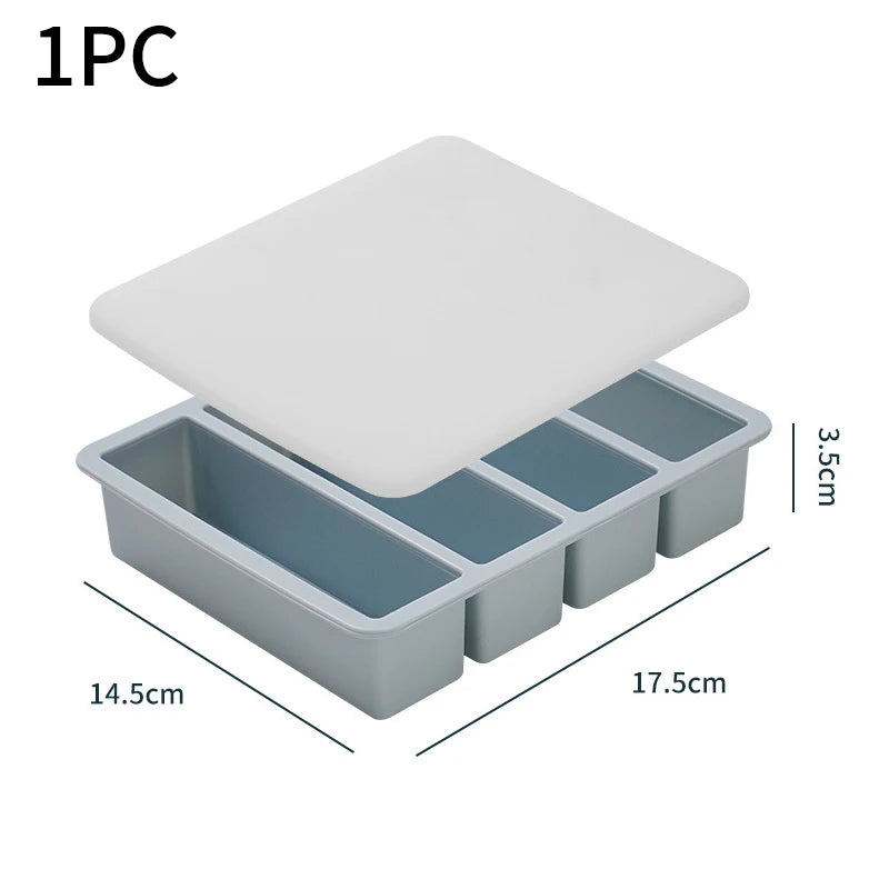 Silicone Ice Cube Tray 4 Grid Large Strip With Lid Easy Release Ice Mold Home Useful Ice Mold for Whiskey Long Square Ice Maker