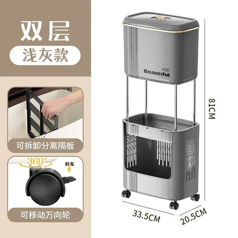 Kitchen Garbage Bin with Lid, Odor-Resistant, Large Capacity, Double-Layer Waste Separation, Ideal for Clean, Organized Kitchen