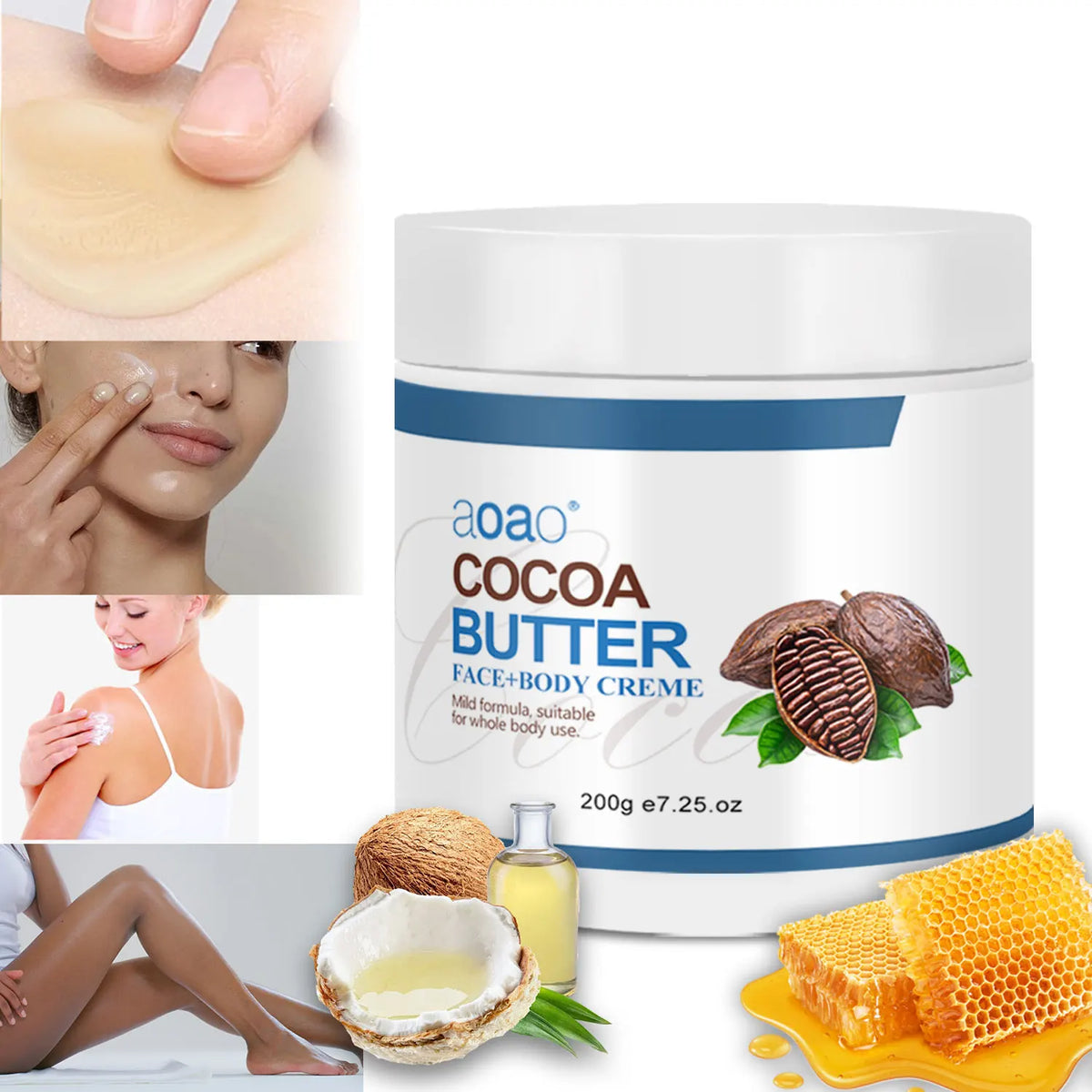 Shea Butter Body Cream - Coconut & Cocoa Butter Formula, Suitable for All Skin Types, Hypoallergenic with Vitamin E