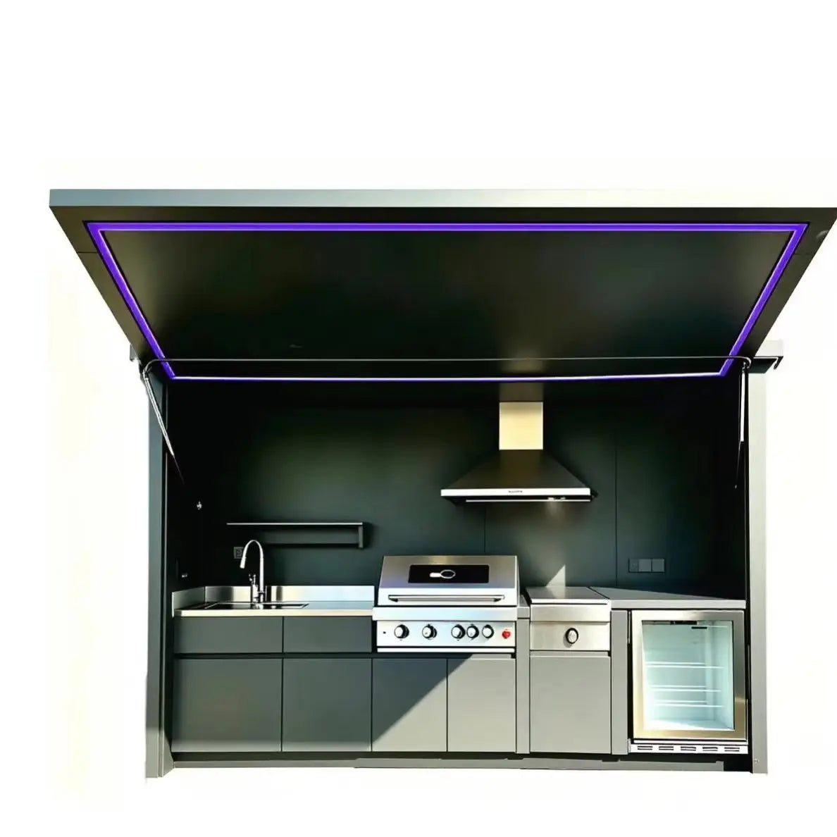 Practical Outdoor Kitchen Complete, Built-in Classic Non Stick Cookware Set, Windproof Waterproof Outdoor Cooking Station