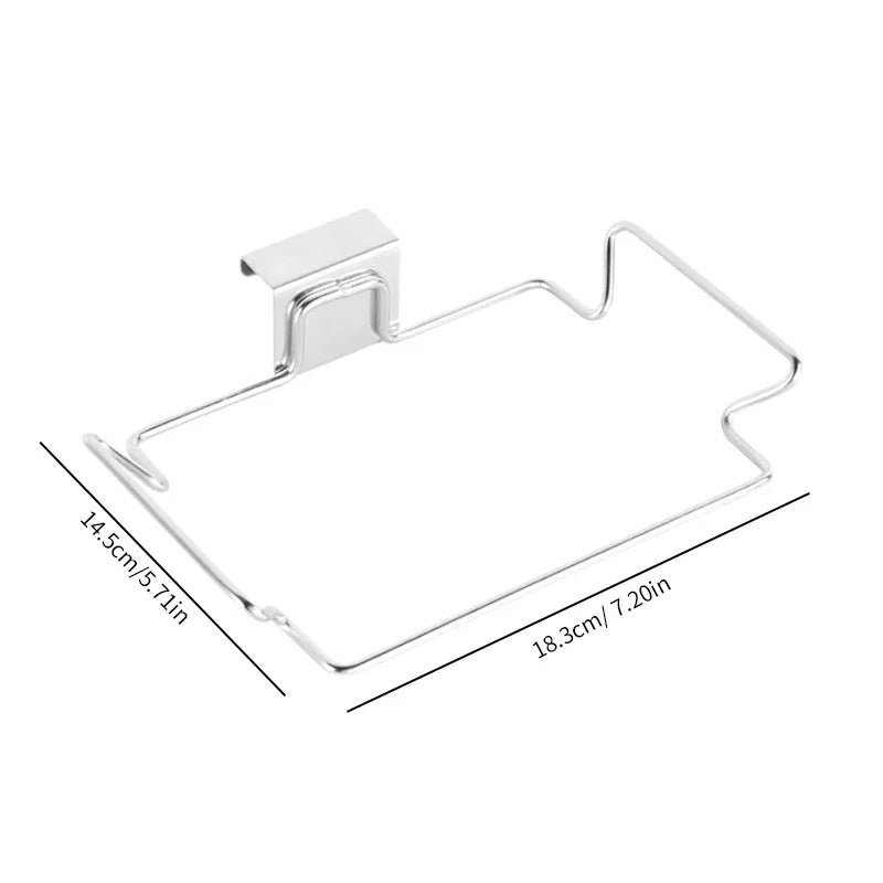 Kitchen Non Perforated Stainless Steel Garbage Rack With Hanging Bracket, Cabinet Door With Cloth And Garbage Bag Storage Rack