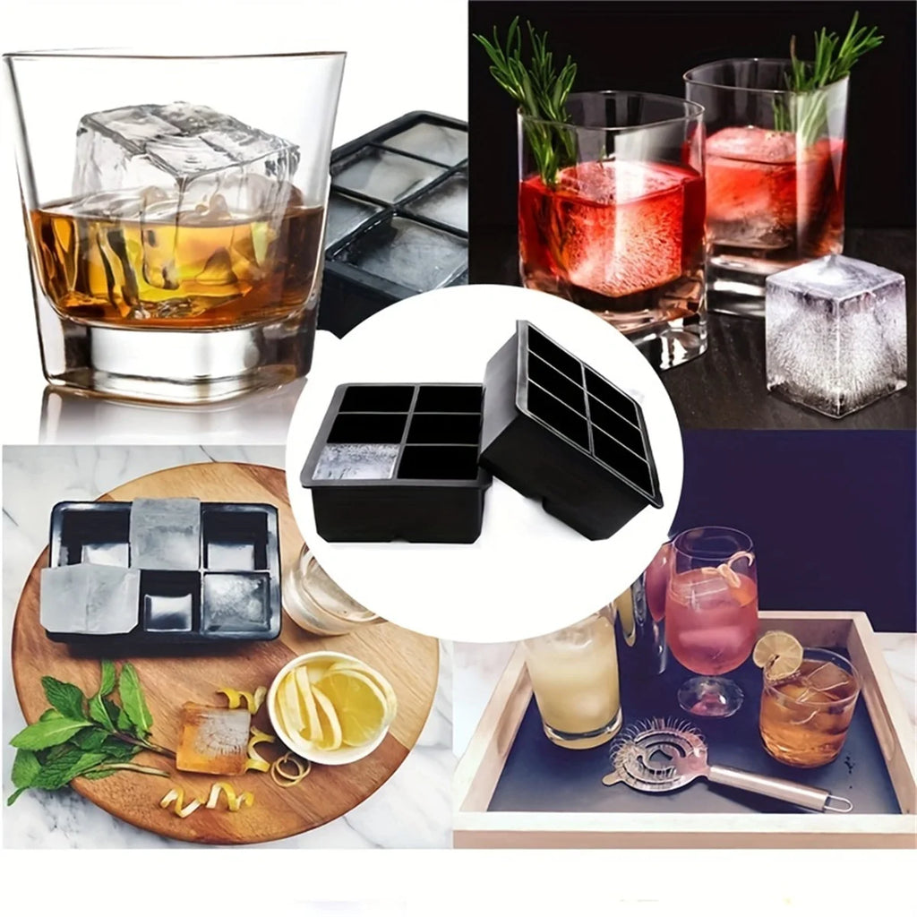 Large Silicone Ice Cube Tray Mold, BPA Free, Food Grade Ice Cube Mold, Flexible, 6 Holes Easy Release Slow Melt Ice For Whiskey