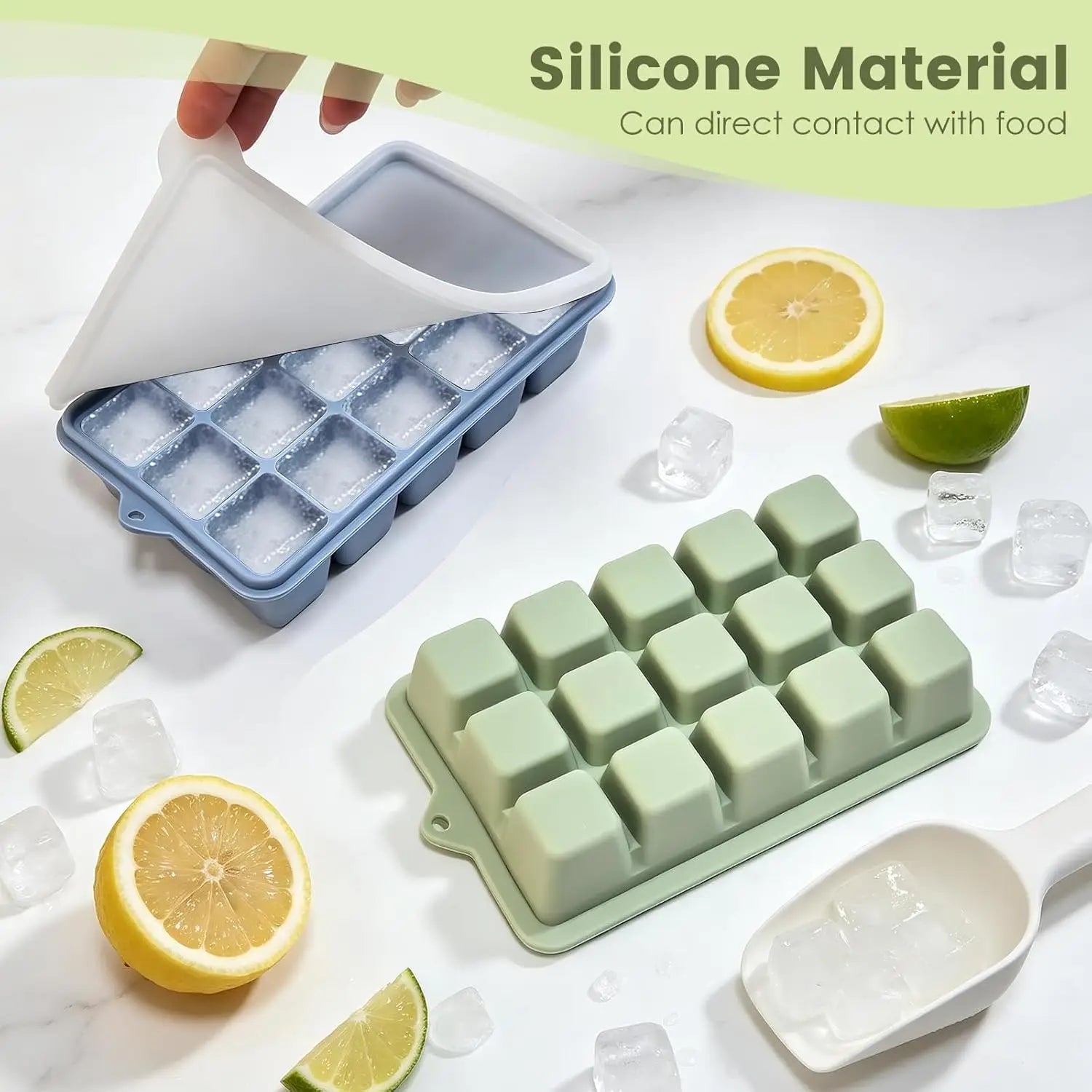 Silicone Ice Cube Tray 1/2/3 Pack with Lid for Whiskey Cocktail Drinks & Food - Freezer Grade Ice Trays for Easy Ice Cubes Relea
