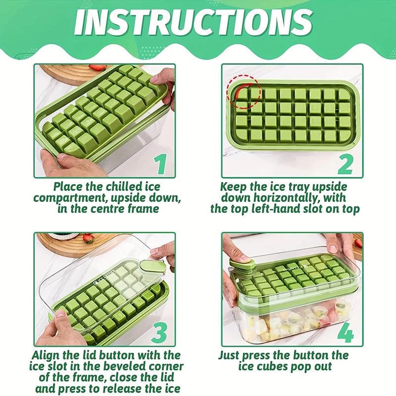 32Grid Silicone Mold Ice Cube Tray with Lid Shovel Storage Box Remove With One Click Ice Maker DIY Whiskey Cocktail Tools Summer