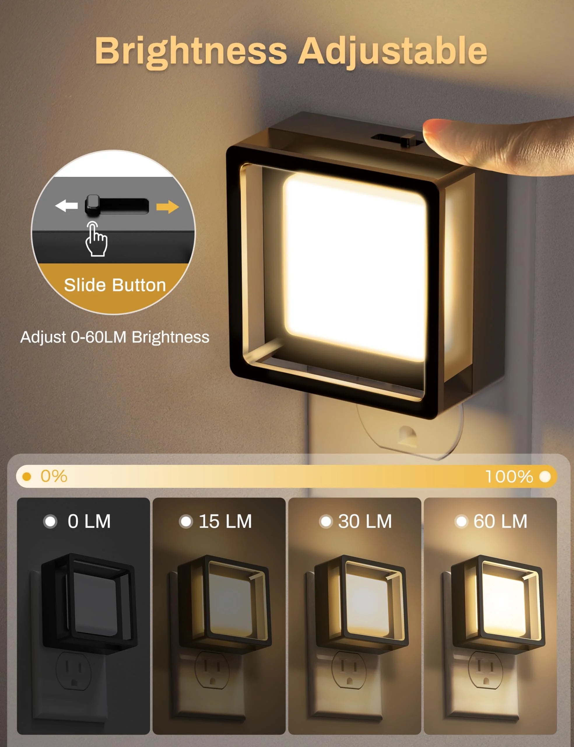 Smart Plug-in Wall Lamp, 3000K Warm Light, Auto Dusk to Dawn Sensor, Adjustable Brightness, Energy Saving Compact Night Light for Stairs/Bedroom/Kids Room