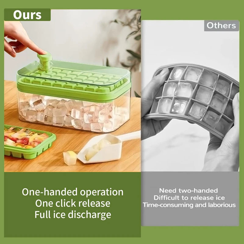 32Grid Silicone Mold Ice Cube Tray with Lid Shovel Storage Box Remove With One Click Ice Maker DIY Whiskey Cocktail Tools Summer