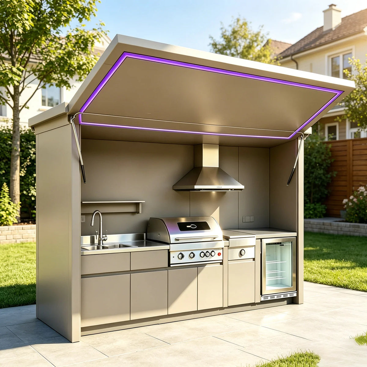 Practical Outdoor Kitchen Complete, Built-in Classic Non Stick Cookware Set, Windproof Waterproof Outdoor Cooking Station