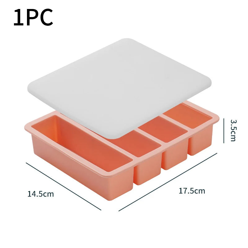 Silicone Ice Cube Tray 4 Grid Large Strip With Lid Easy Release Ice Mold Home Useful Ice Mold for Whiskey Long Square Ice Maker