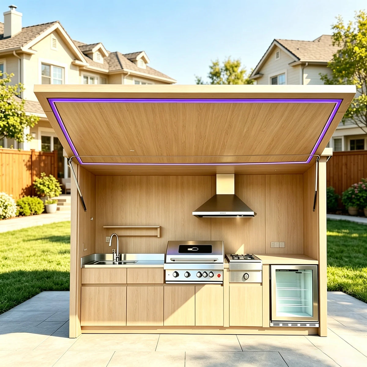 Practical Outdoor Kitchen Complete, Built-in Classic Non Stick Cookware Set, Windproof Waterproof Outdoor Cooking Station