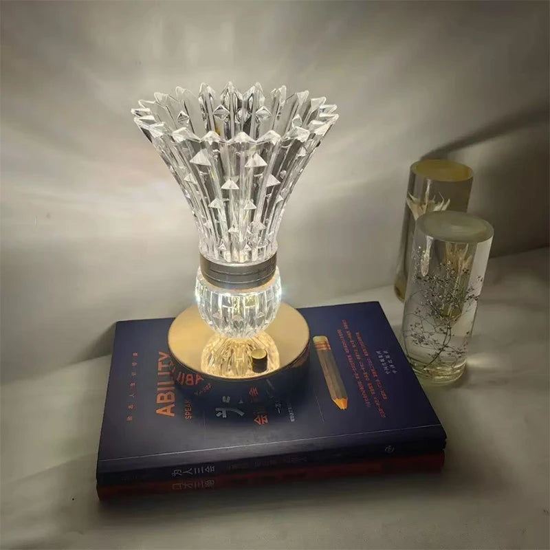 Crystal LED Vase Table Lamp USB Charging Touch Switch Tricolor Dimming Bedroom Decoration Bedside Living Room Decor Desk Lamp
