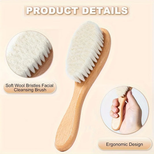 Facial Cleansing & Body Scrub Multi-Scene Home Essential Holiday Gift Wood Goat Hair Brush Soft Bristles for Combing & Massaging