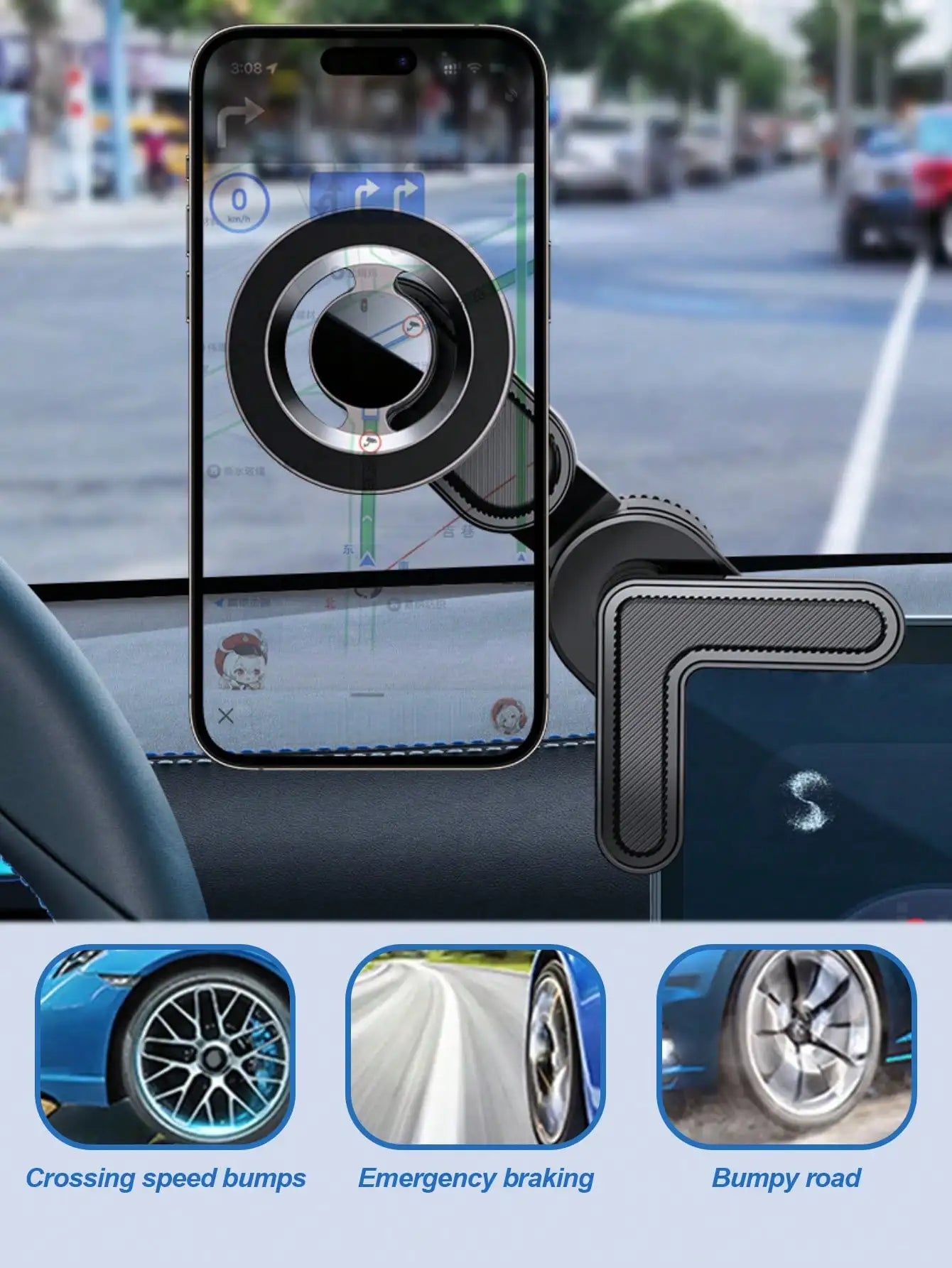Magnetic Car Phone Mount - 360° Rotating Arm, Hands-Free Navigation, Universal for All Phones