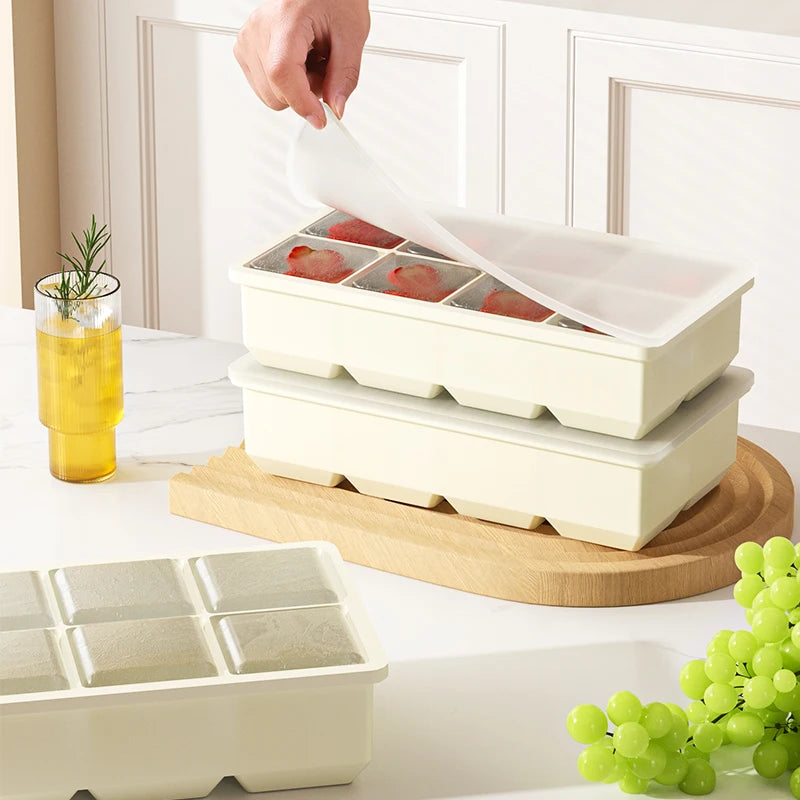 4/6/8/15 Large Grids Ice Cube Tray with Lid Food Grade Silicone Ice Cube Mold Flexible Ice Trays for Freezer Homemade DIY Drinks