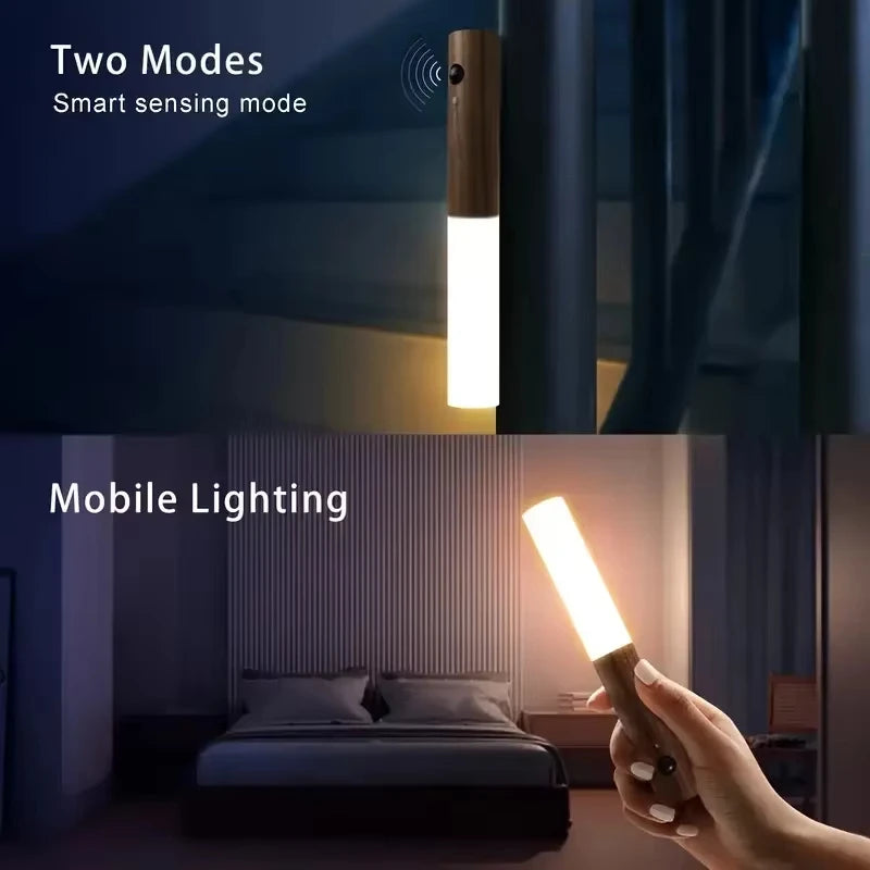 Smart Motion Sensor Night Light LED Rechargeable Magnetic Wall Lamp Portable for Hallway Bedroom Stairs Bathroom Cabinets Decor