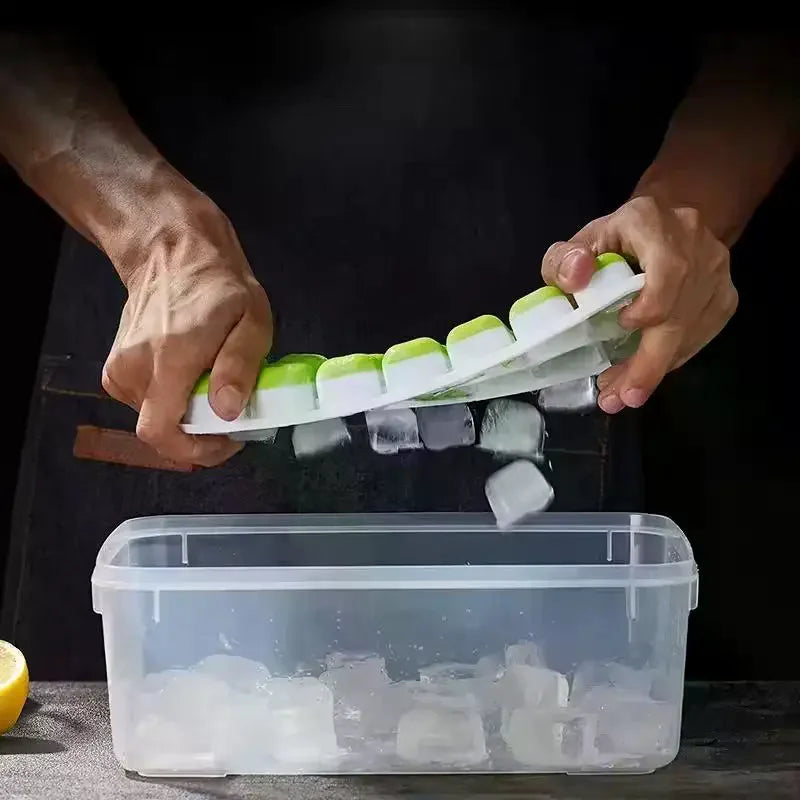 1Pcs Silicone Square Molds 14 Cube Easy Release  Tray Mold With Lid Summer Kitchen Bar DIY Iced Cocktail Freeze Tool