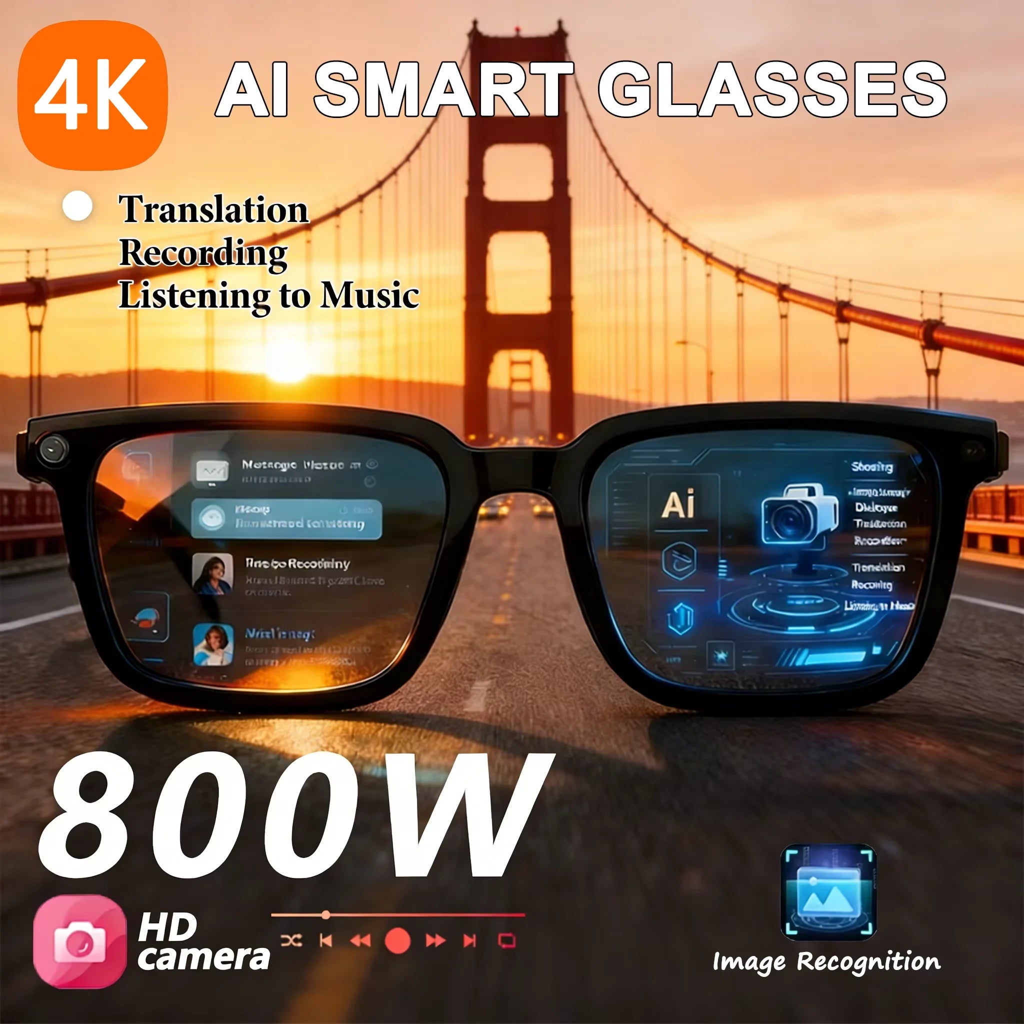 For Xiaomi AI Smart Camera Glasses 4K Photochromism Electrochromic Lens Multifunction Glasses Bluetooth Calling Translation