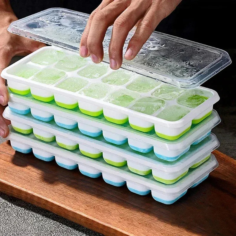 14 Cube Easy Release Ice Cube Mold Silicone Square Ice Cube Tray Mold with Lid Summer Kitchen Bar DIY Ice Cocktail Freezing Tool