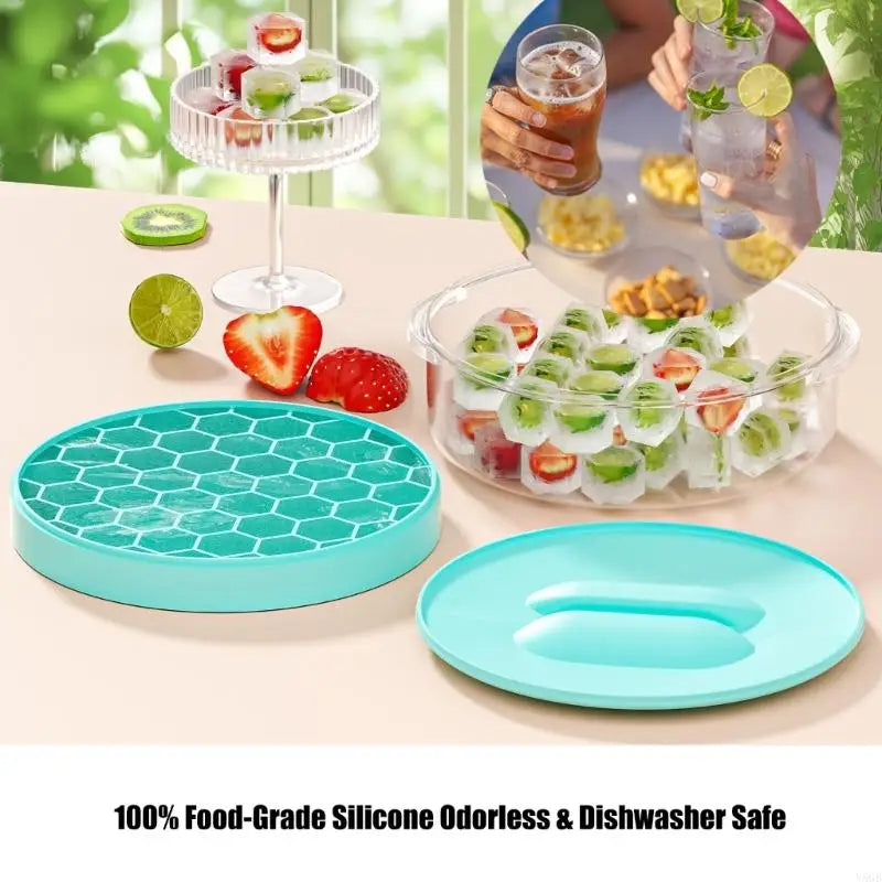 Silicone Ice Block Tray With Lid And Clear Storage Box Easy Releases Design For Freezers Cocktails And Cold Drink Y5GB