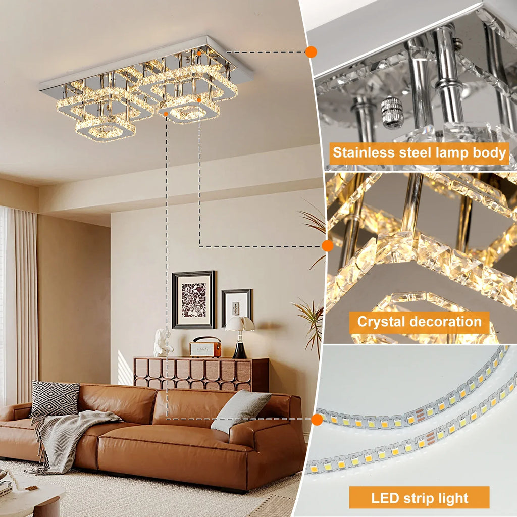 Crystal Ceiling Light Modern Crystal Led Chandelier Luxury Pendant Lighting  Home Decor Lamp Living Room Indoor Fixture Bedroom