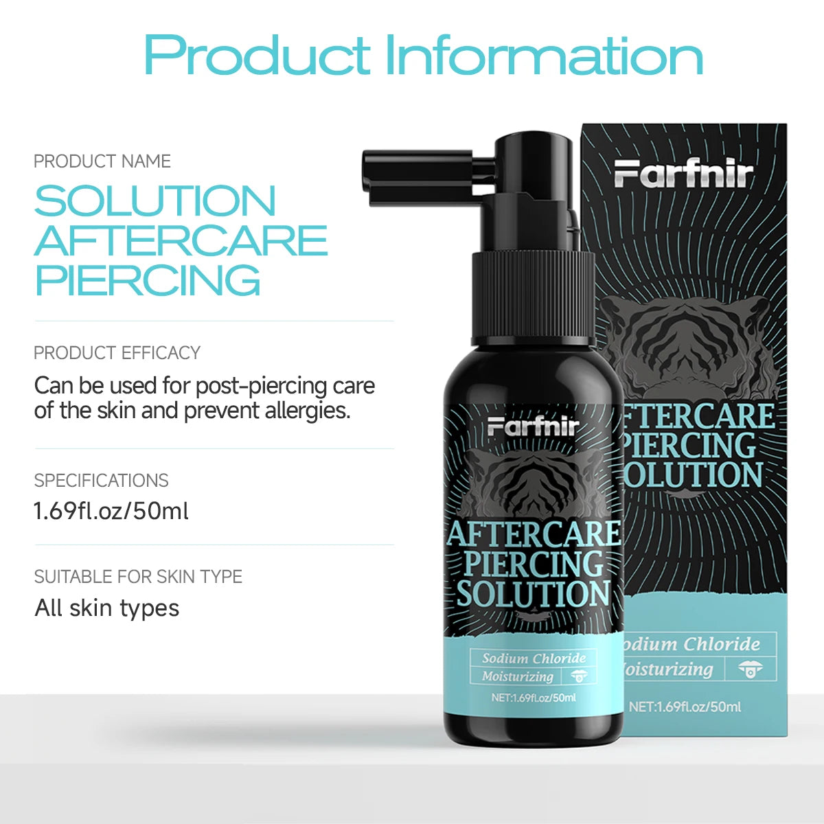 Perforation care spray, gentle cleaning spray suitable for skin cleansing of ears, nose, tongue, lips, abdomen and other areas