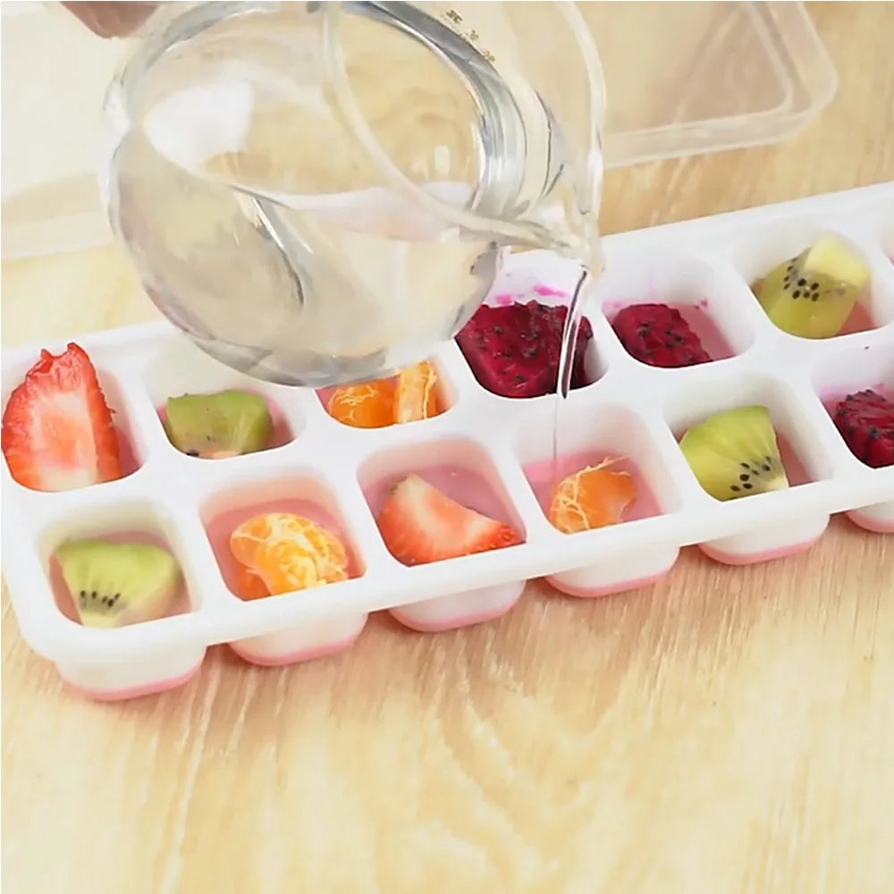 Ice Cube Tray Mold with Lid Silicone Square 14 Cube Easy Release Ice Cube Molds Summer Kitchen Bar DIY Iced Cocktail Freeze Tool