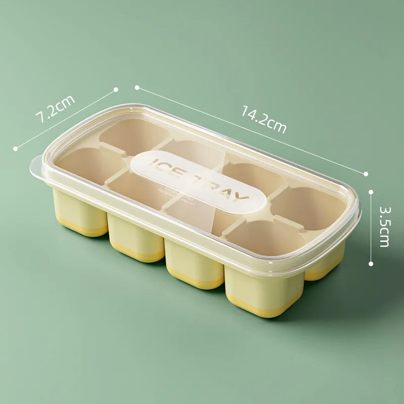1PC 8 Grids Silicone Ice Cube Tray With Lid Reusable Ice Mold Kitchen Bar Tools Square Ice Cube Mould For Whisky Cold Drink