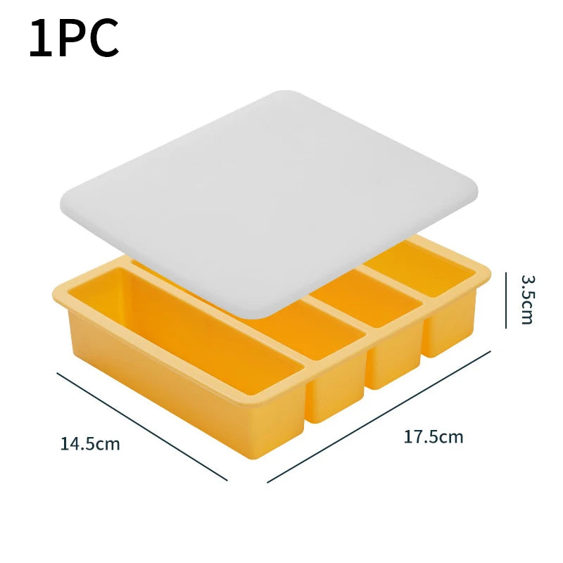 Silicone Ice Cube Tray 4 Grid Large Strip With Lid Easy Release Ice Mold Home Useful Ice Mold for Whiskey Long Square Ice Maker