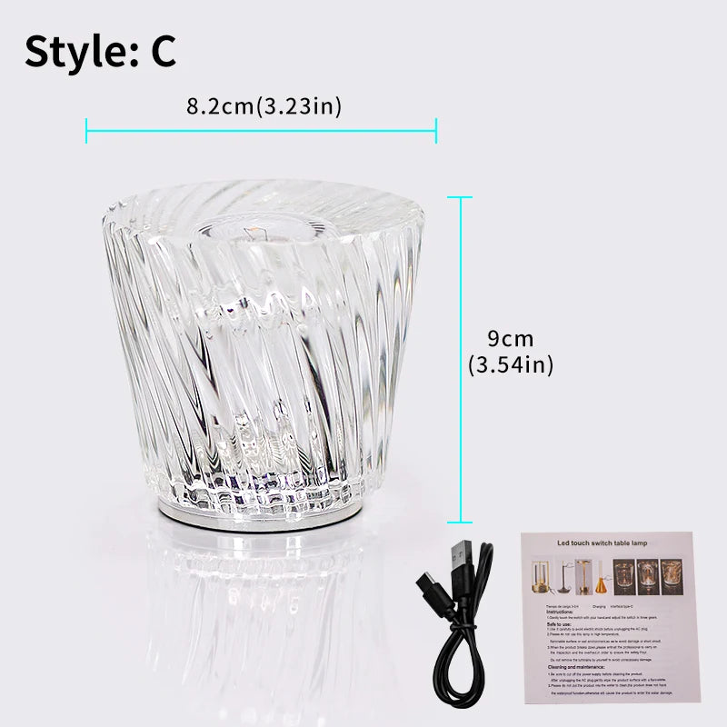 Crystal LED Table Lamp USB Brightness Adjustment Diamond LED Night Light Bedside Table Restaurant Bar Rechargeable Romantic Lamp