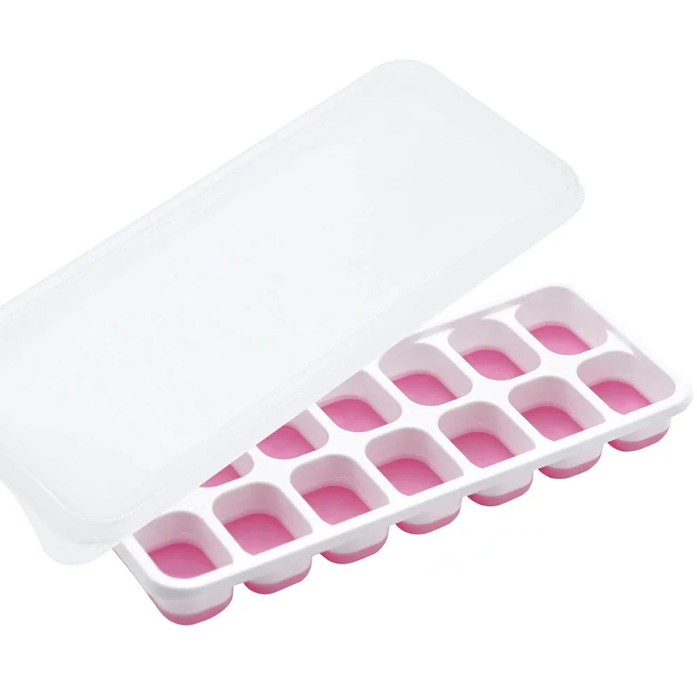 Ice Cube Tray Mold with Lid Silicone Square 14 Cube Easy Release Ice Cube Molds Summer Kitchen Bar DIY Iced Cocktail Freeze Tool