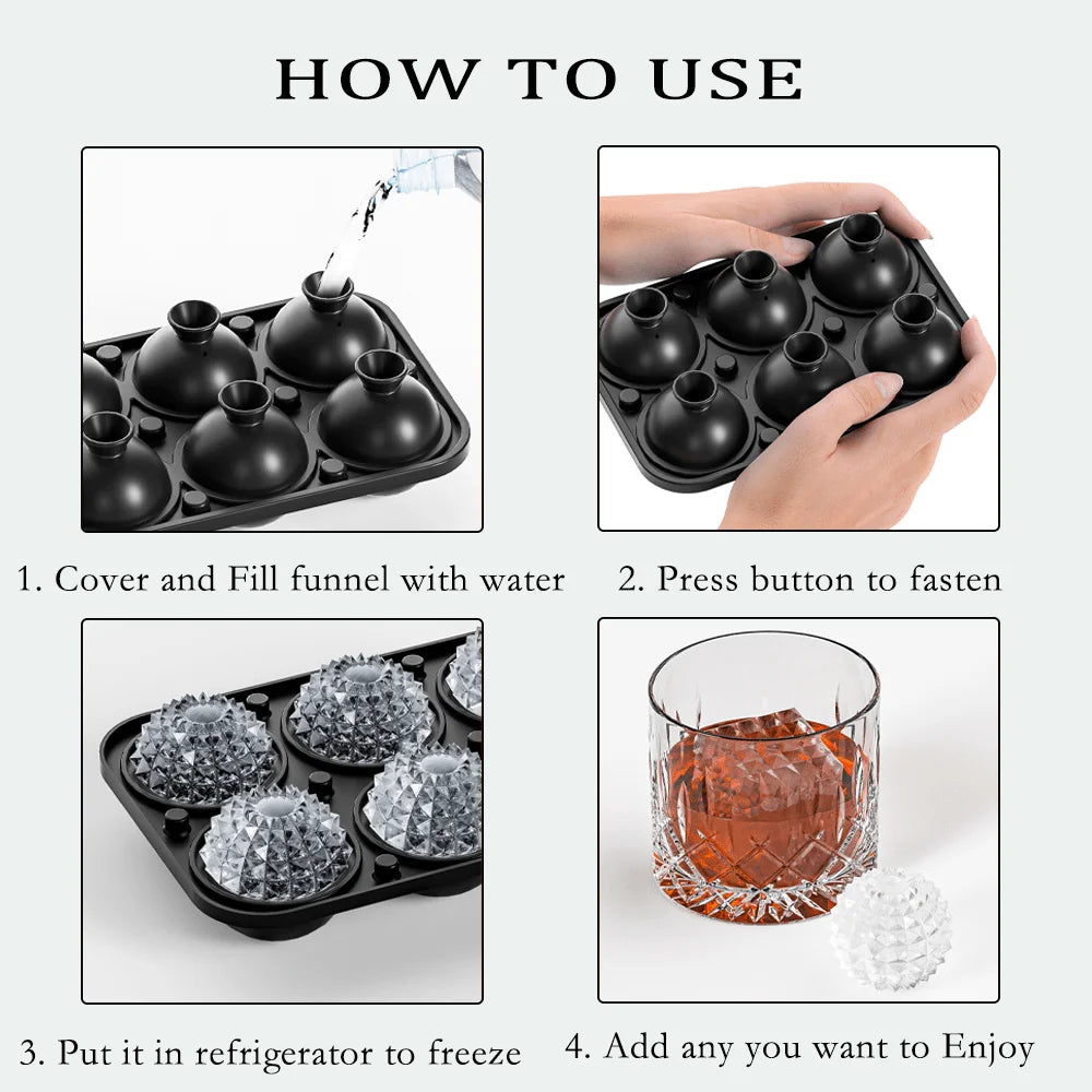 Ice Cube Mold Silicone Tray Easy Make Release Ice Ball Tools with Lid Funnel Perfect for Freezer Chilling Whiskey Parties Drinks