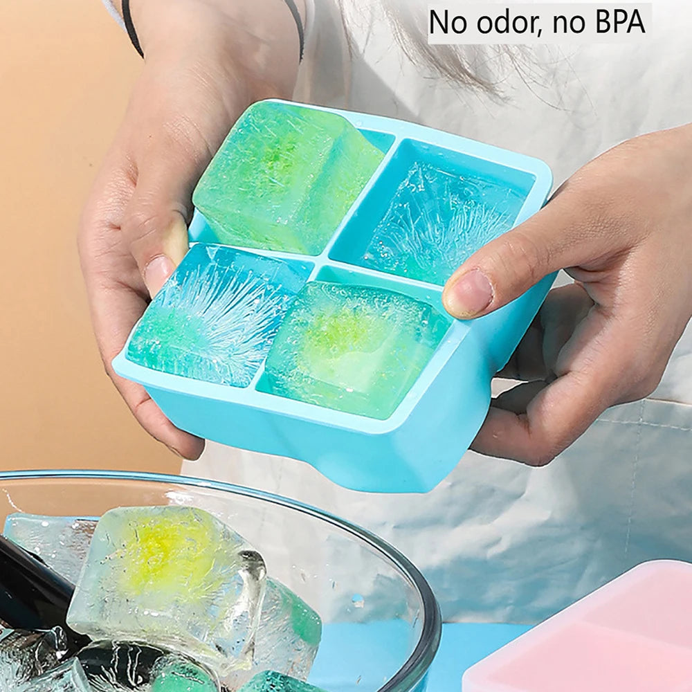 4/6/8/15 Large Grids Ice Cube Tray with Lid Food Grade Silicone Ice Cube Mold Flexible Ice Trays for Freezer Homemade DIY Drinks