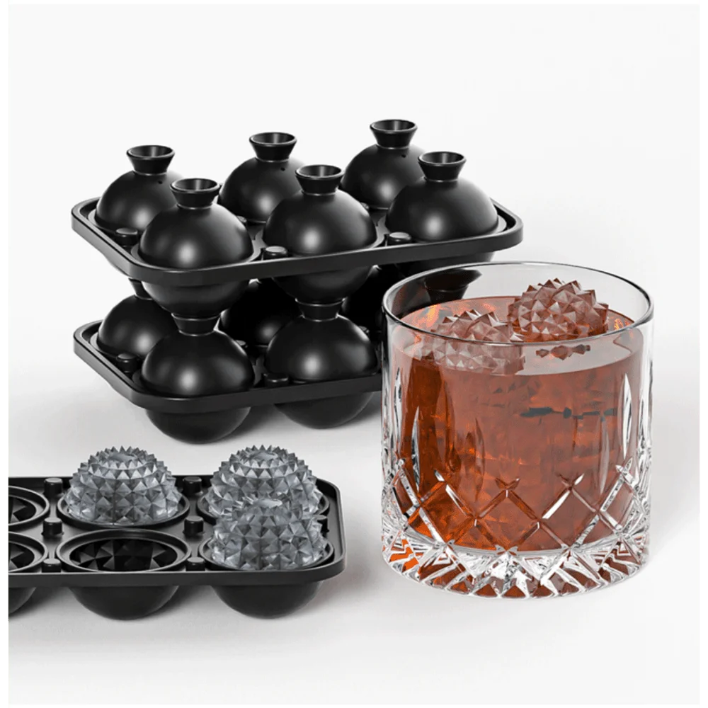 Ice Cube Mold Silicone Tray Easy Make Release Ice Ball Tools with Lid Funnel Perfect for Freezer Chilling Whiskey Parties Drinks