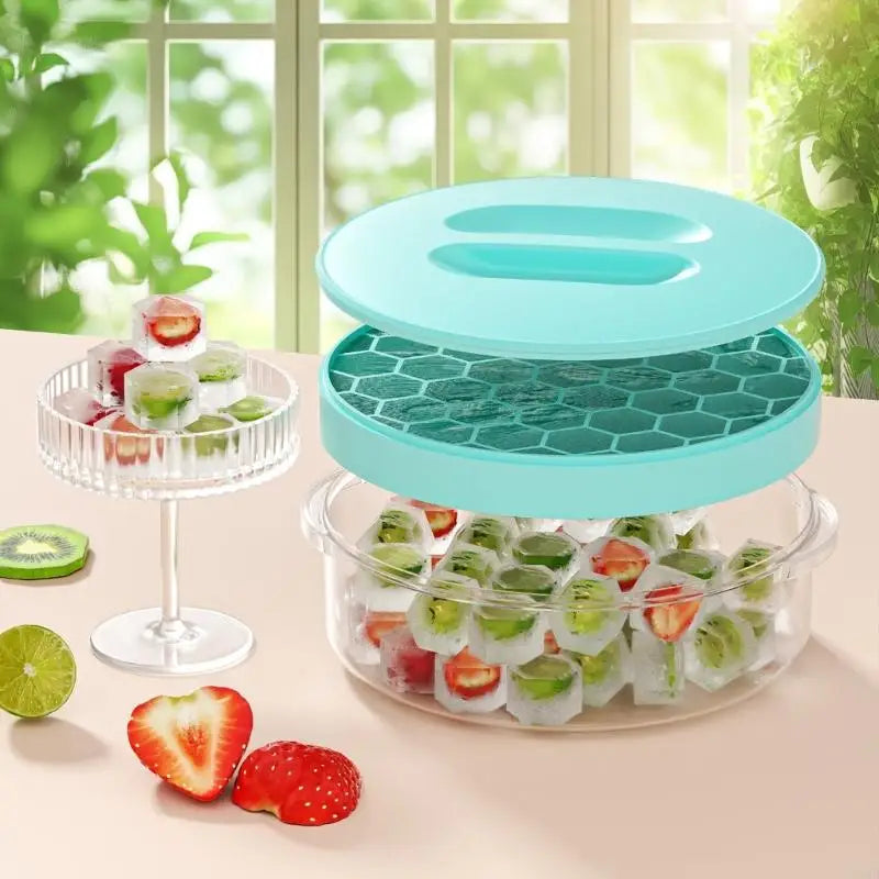 Silicone Ice Block Tray With Lid And Clear Storage Box Easy Releases Design For Freezers Cocktails And Cold Drink Y5GB