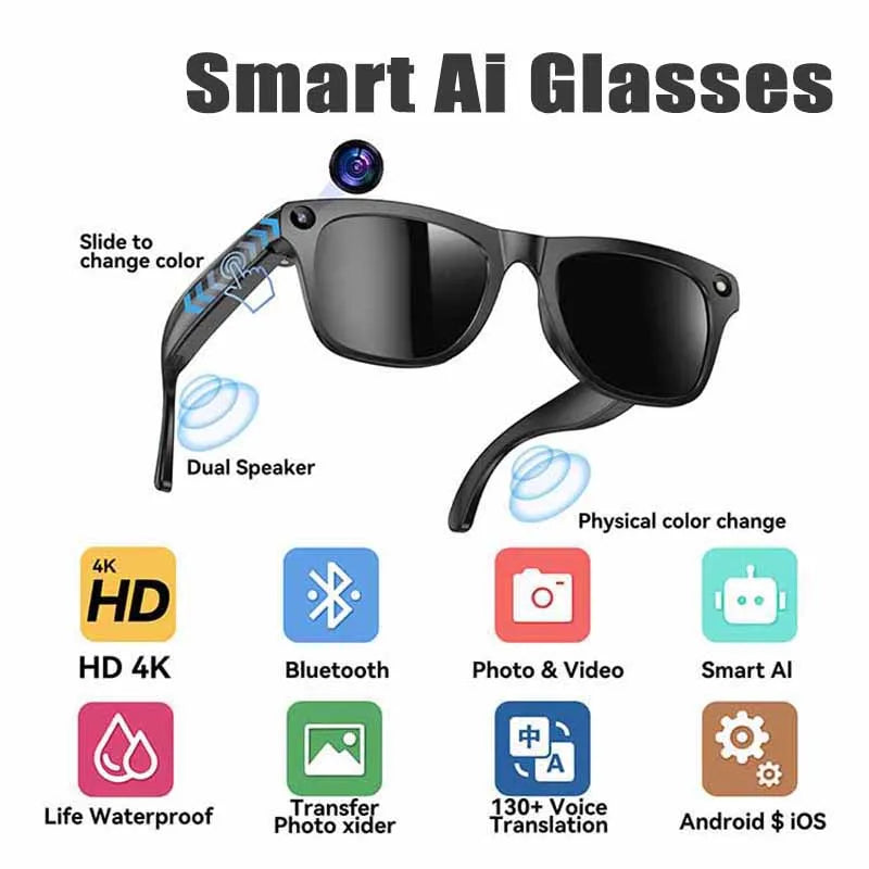 For Xiaomi AI Smart Camera Glasses 4K Photochromism Electrochromic Lens Multifunction Glasses Bluetooth Calling Translation