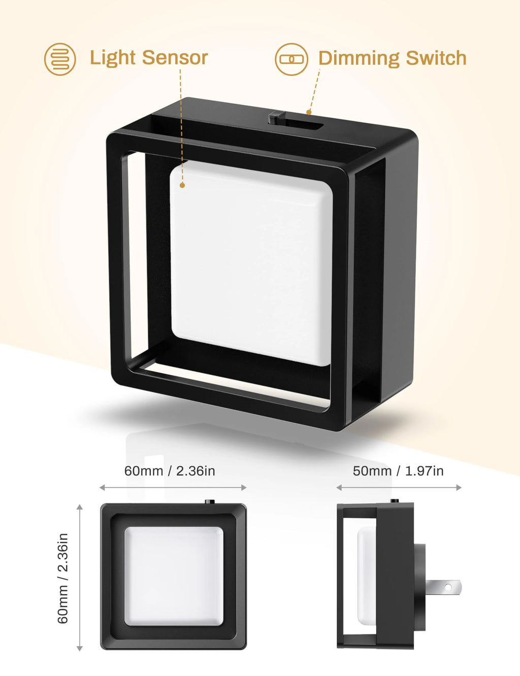 Smart Plug-in Wall Lamp, 3000K Warm Light, Auto Dusk to Dawn Sensor, Adjustable Brightness, Energy Saving Compact Night Light for Stairs/Bedroom/Kids Room