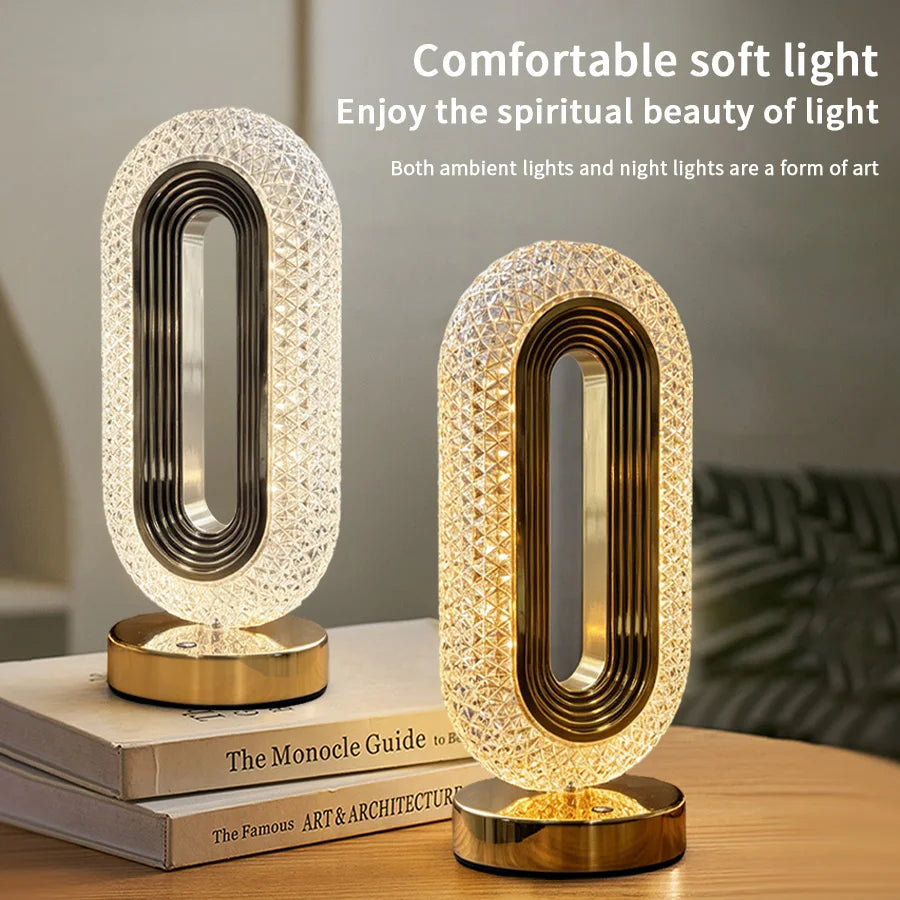 Rechargeable LED Crystal Table Lamp Touch Dimmable Bedside Lamp Night Light USB 3 Color Temperatures Ambient Light Home Decor