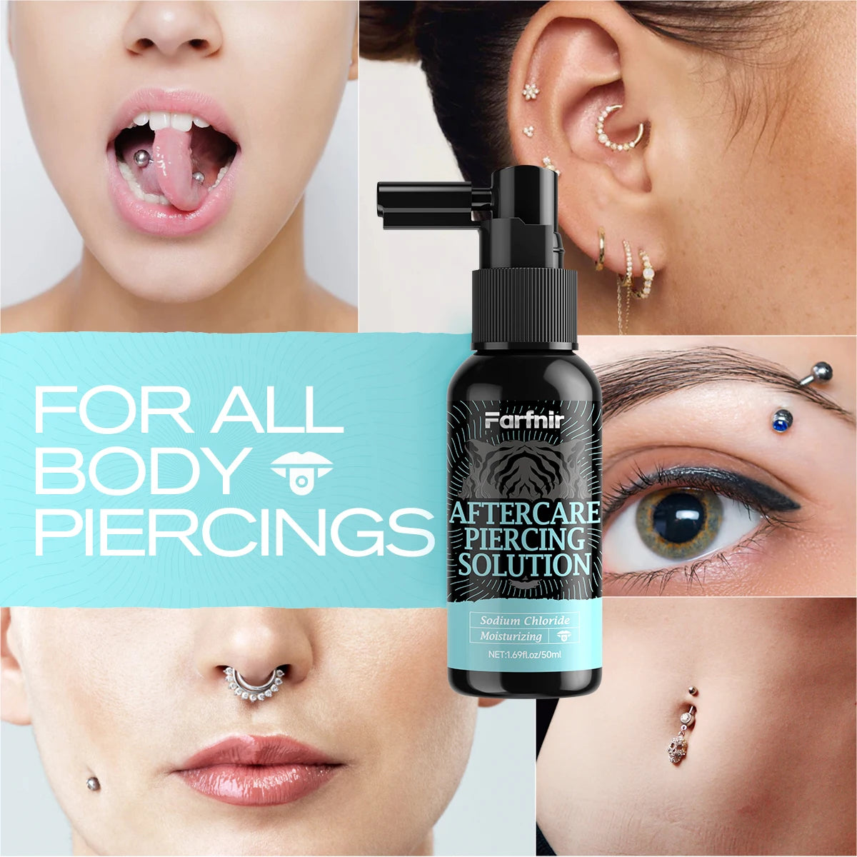 Perforation care spray, gentle cleaning spray suitable for skin cleansing of ears, nose, tongue, lips, abdomen and other areas