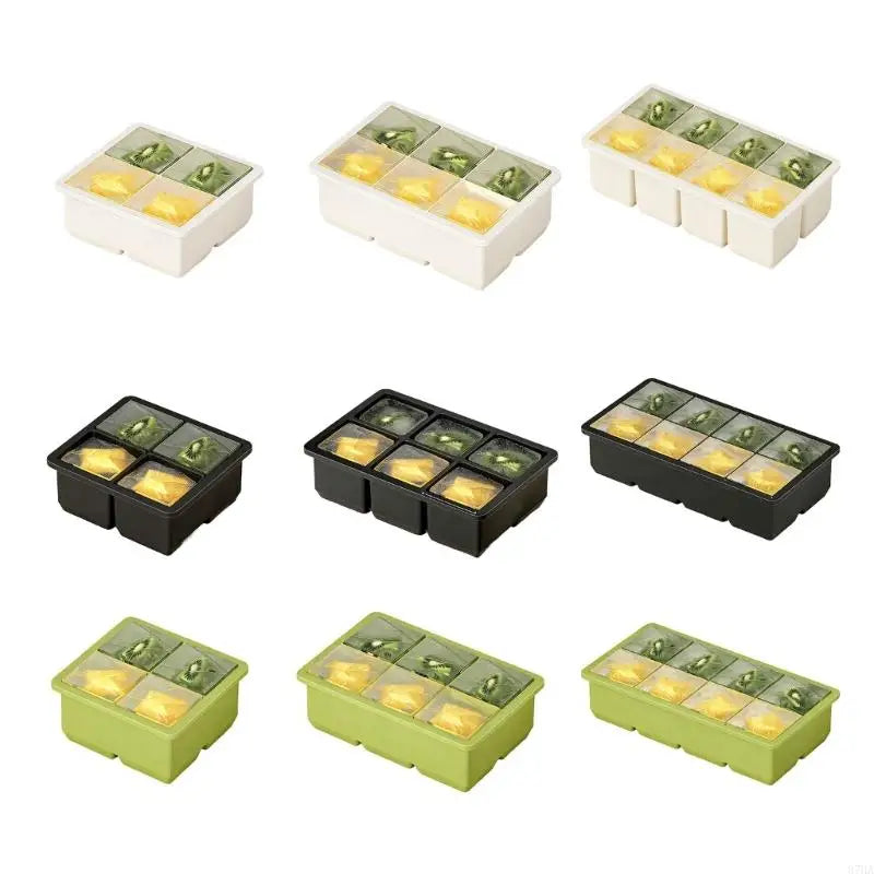 Silicone Ice Cubes Tray With Lid Easy Releases Flexible Mold For Homes Kitchen Party 4/6/8 Option 87HA