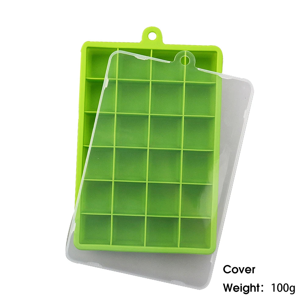 With Lid / No Lid 24-Hole Silicone Ice Tray Square Box Auxiliary Food Puree Cheese Jelly Mold Bar Kitchen Tool Cocktail Cube