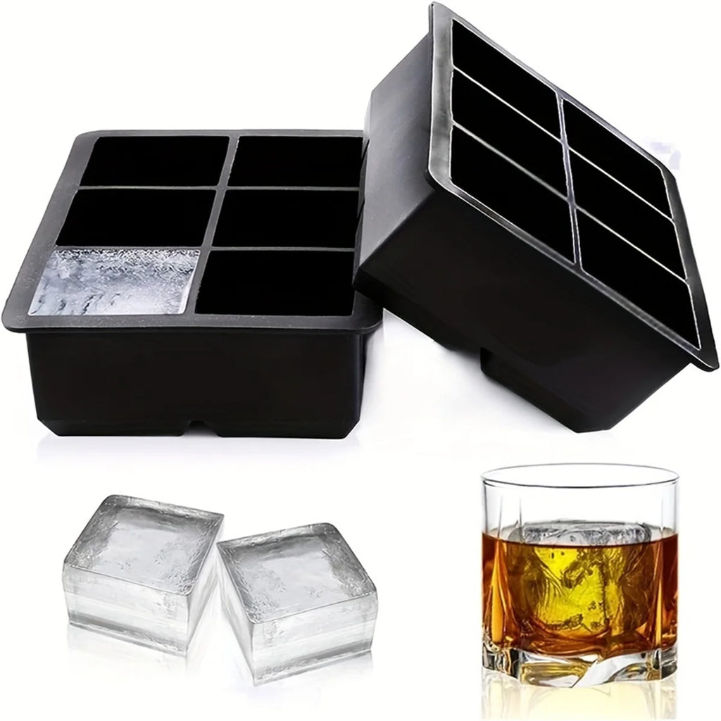 Large Silicone Ice Cube Tray Mold, BPA Free, Food Grade Ice Cube Mold, Flexible, 6 Holes Easy Release Slow Melt Ice For Whiskey
