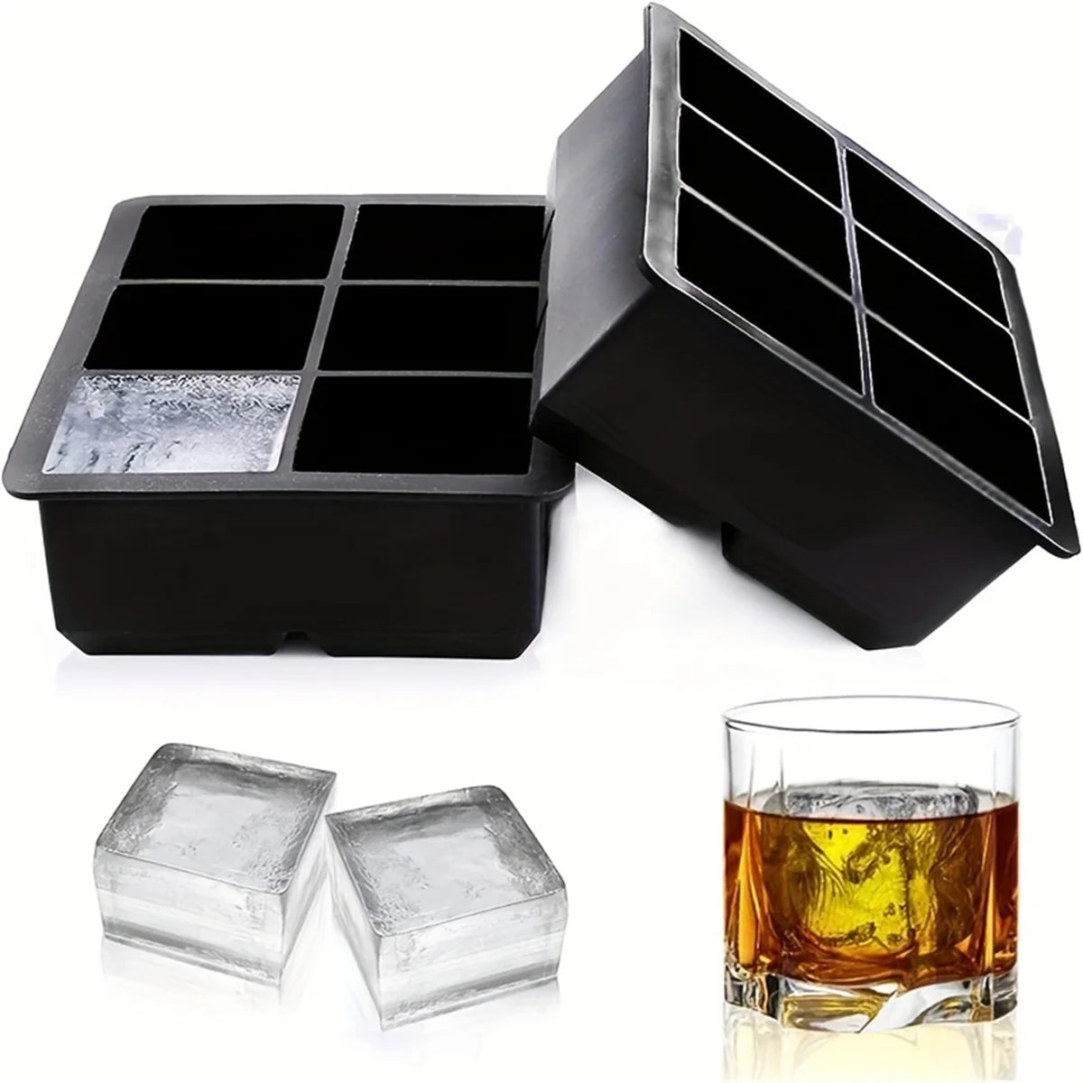 Large Silicone Ice Cube Tray Mold, BPA Free, Food Grade Ice Cube Mold, Flexible, 6 Holes Easy Release Slow Melt Ice For Whiskey