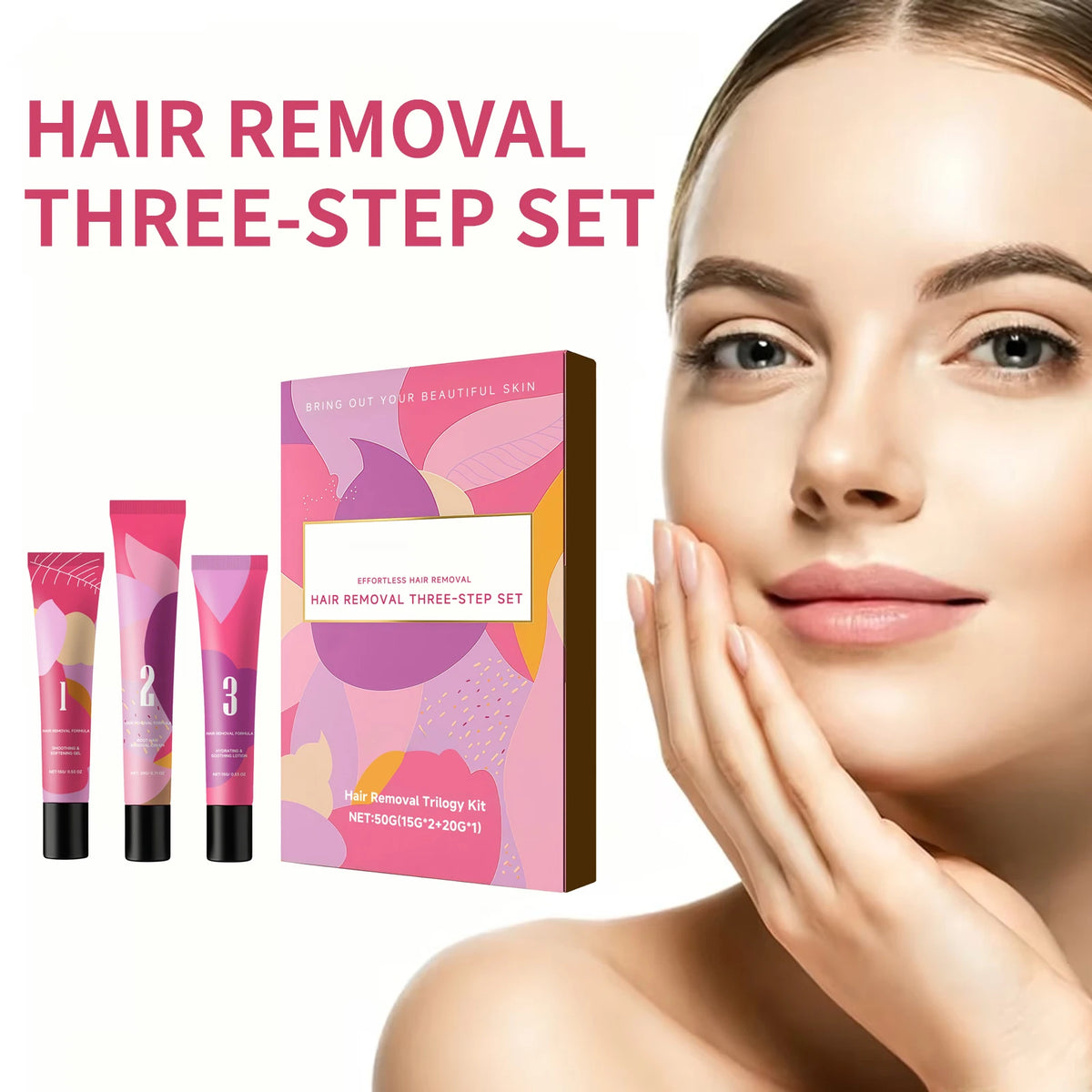 Facial Hair Removal Cream Kit Gentle Painless Depilatory Smoothing Refreshing Texture Sensitive Skin Softening Soothing Lotion