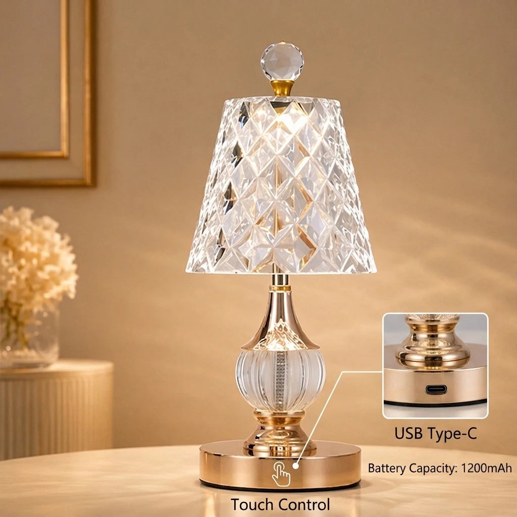 Luxury Crystal Desk Lamp Home Decor LED Table Light Rechargeable Bedside Light Reading Lamp