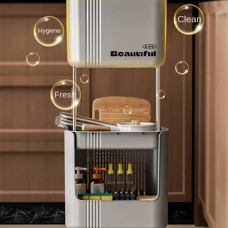 Kitchen Garbage Bin with Lid, Odor-Resistant, Large Capacity, Double-Layer Waste Separation, Ideal for Clean, Organized Kitchen