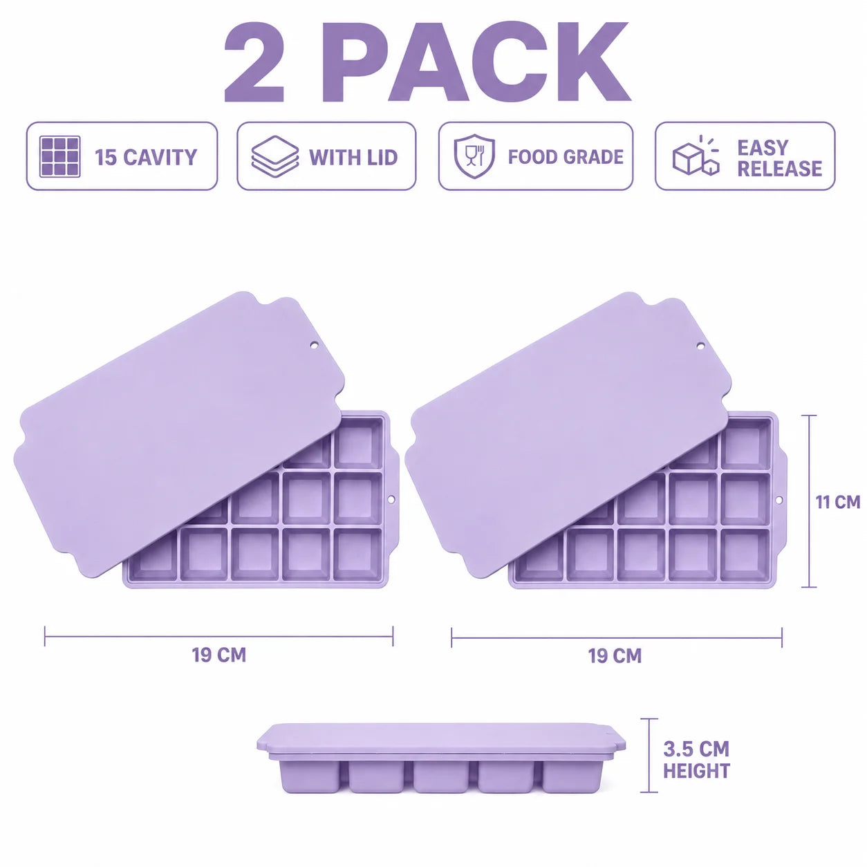 15-Grid Silicone Ice Cube Tray with Lid Large Square Ice Mold for Whiskey Cocktails Reusable Easy Release Ice Maker