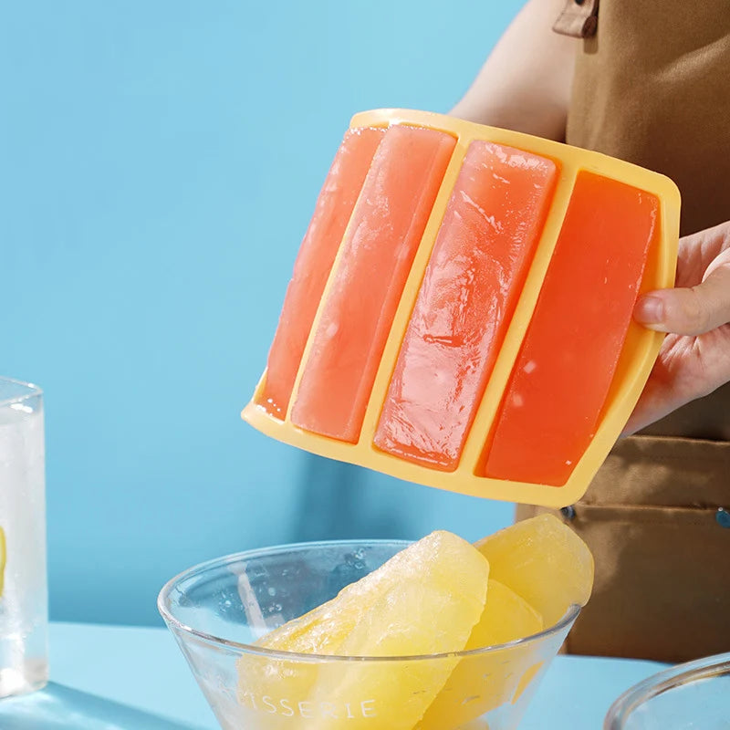 Silicone Ice Cube Tray 4 Grid Large Strip With Lid Easy Release Ice Mold Home Useful Ice Mold for Whiskey Long Square Ice Maker