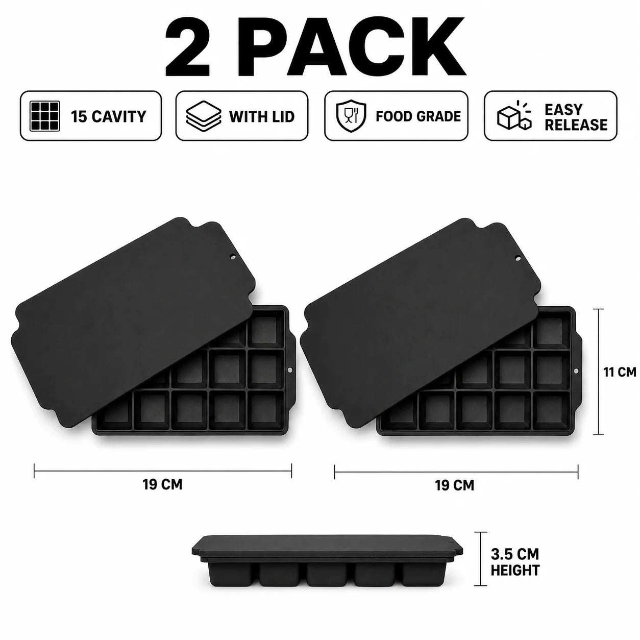 15-Grid Silicone Ice Cube Tray with Lid Large Square Ice Mold for Whiskey Cocktails Reusable Easy Release Ice Maker