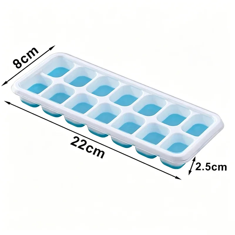 14 Cube Easy Release Ice Cube Mold Silicone Square Ice Cube Tray Mold with Lid Summer Kitchen Bar DIY Ice Cocktail Freezing Tool