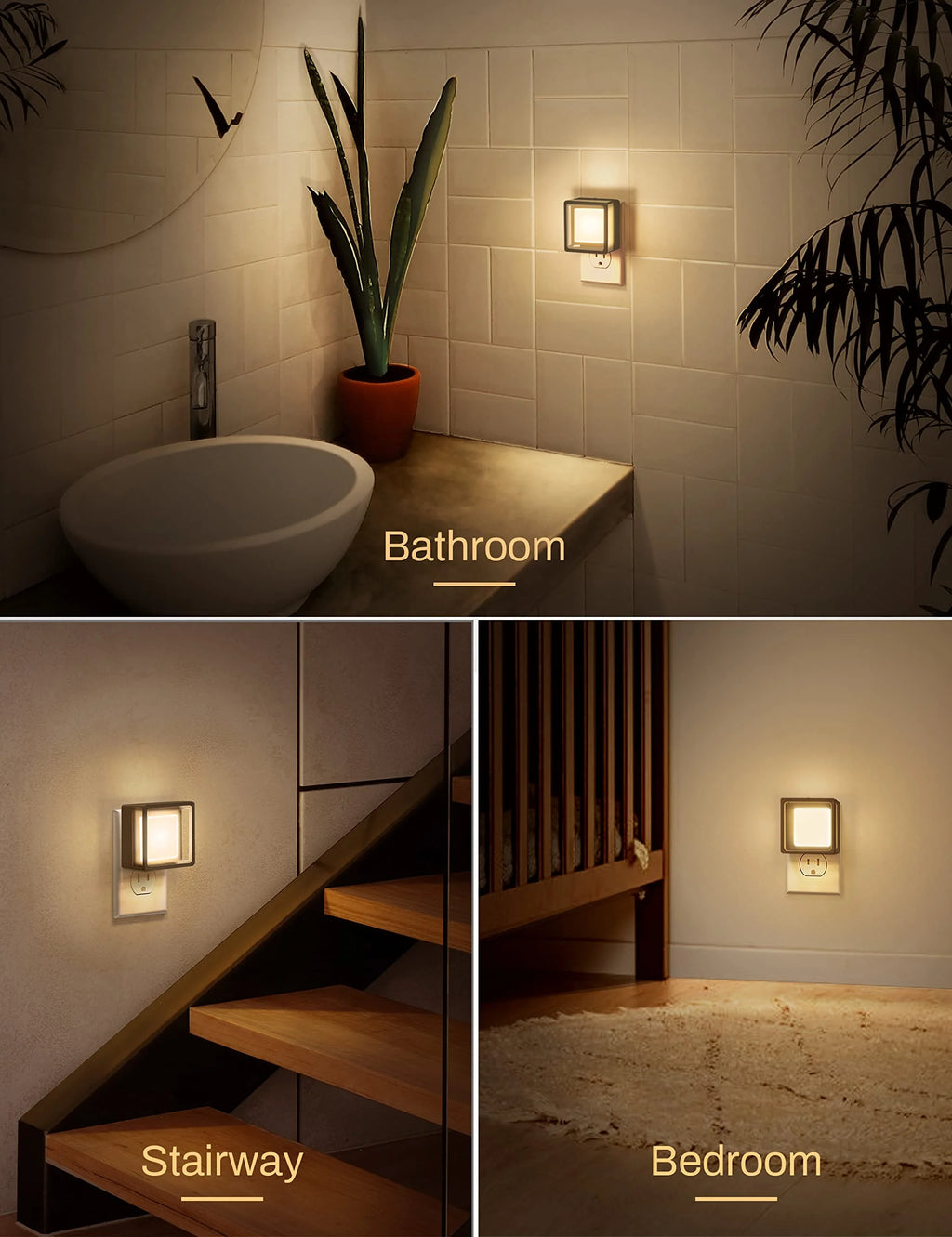 Smart Plug-in Wall Lamp, 3000K Warm Light, Auto Dusk to Dawn Sensor, Adjustable Brightness, Energy Saving Compact Night Light for Stairs/Bedroom/Kids Room